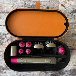 Dyson Airwrap Pink/Gray Leather Storage Case + All Original Air Wrap Attachments